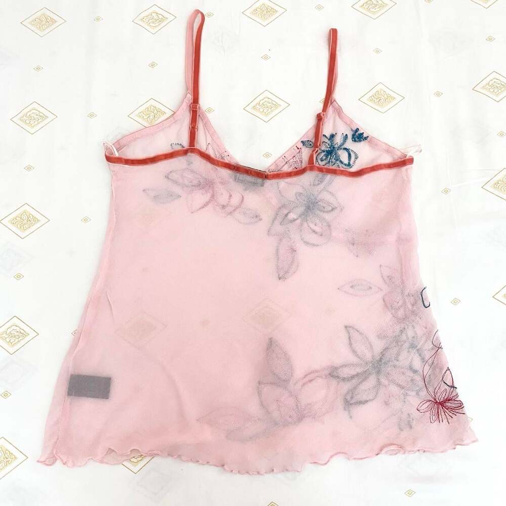 y2k pink sheer embroidered cami - Picture 5 of 8